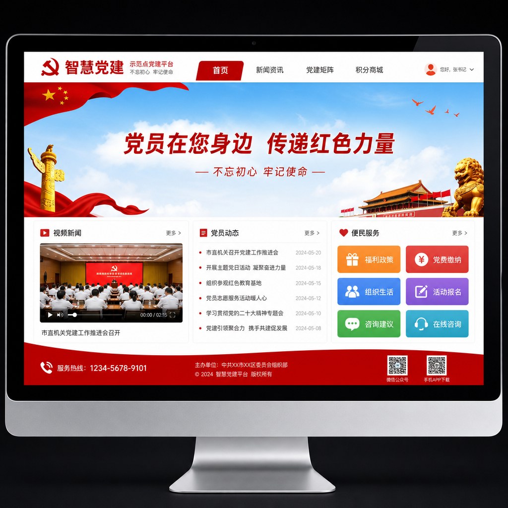 智慧党建 PC 门户网站界面